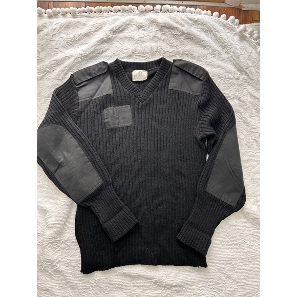 Jack Young Associates Commando Sweater Military V Neck Ribbed Knit Black Size 40 - Picture 1 of 10